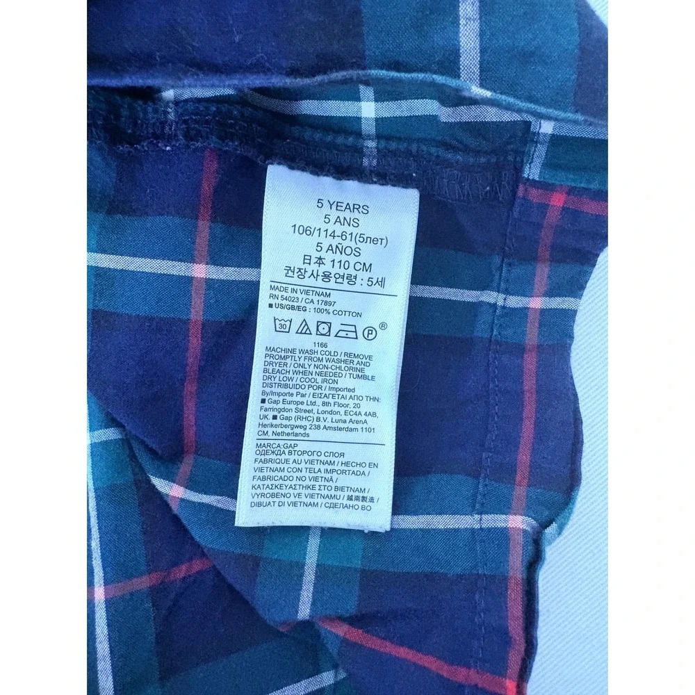 Gap Toddler Girls Green Mixed Plaid Ruffle Collar Shirt Dress Size 5 Years